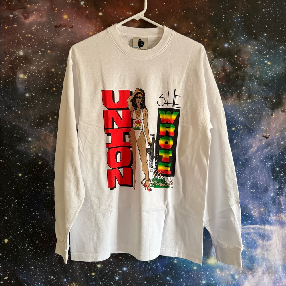 Red and White Long Sleeve Graphic Tee